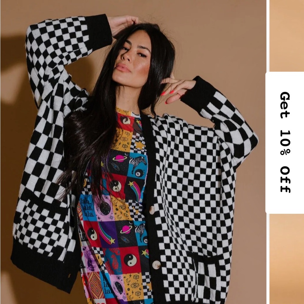 Dressed in LaLa “Love You” Oversized Checkerboard Cardigan